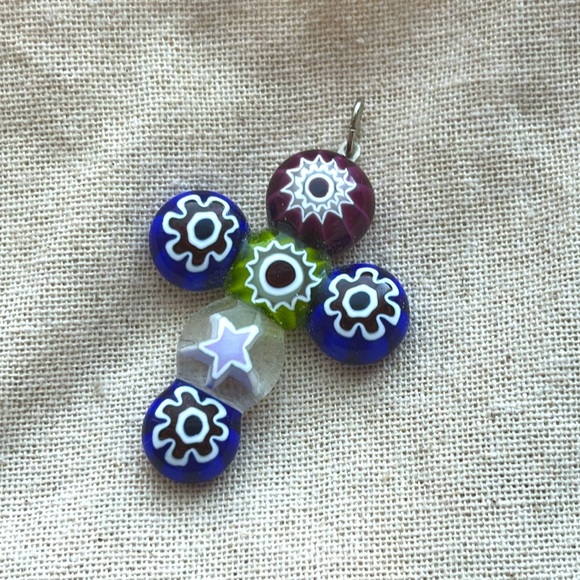 Millefiori Floral Flower Star Art Glass Cross Pendant Necklace Christian Faith + - Picture 4 of 8